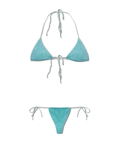 Oseree Lace-up Detail Two-piece Bikini In Blue