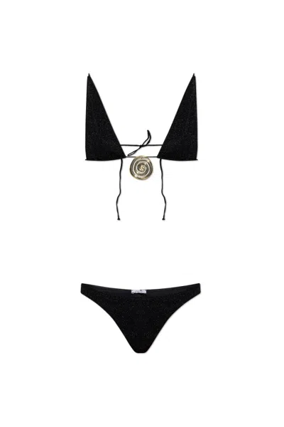 Oseree Lace-up Two-piece Swimsuit In Black