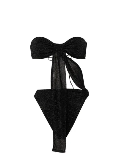 Oseree Cut-out Detail Lurex Swimsuit In Black