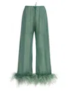 Oseree Oséree Lumière Plumage Feather-trimmed Lamé Pants In Light Blue