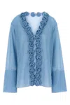 Oseree Rose-embellished Lurex Cardigan In Blue