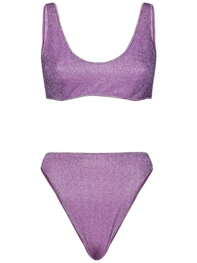 Oseree Lilac Bikini In Lamé Fabric In Purple