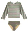 Oseree Lolita Rashguard Top And Bikini Bottoms Set In Multicolor