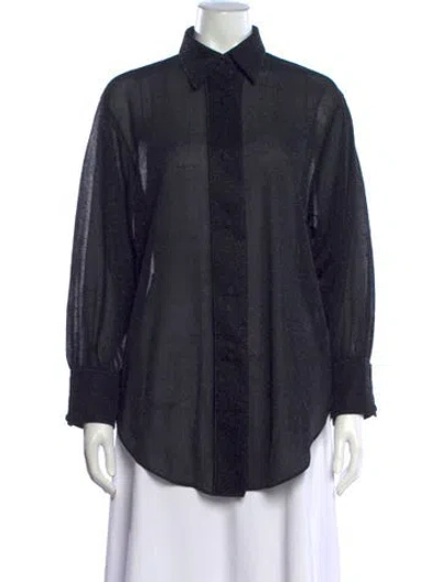 Pre-owned Oseree Long Sleeve Button-up Top In Black