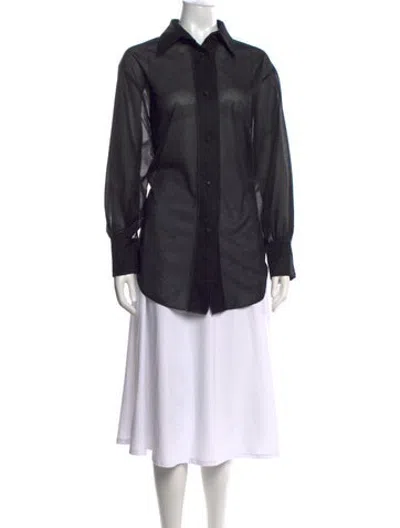 Pre-owned Oseree Long Sleeve Button-up Top In Black/metallic