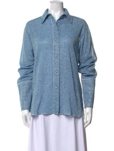 Pre-owned Oseree Long Sleeve Button-up Top In Blue