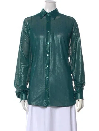 Pre-owned Oseree Long Sleeve Button-up Top In Blue/green