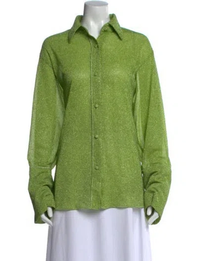 Pre-owned Oseree Long Sleeve Button-up Top In Green