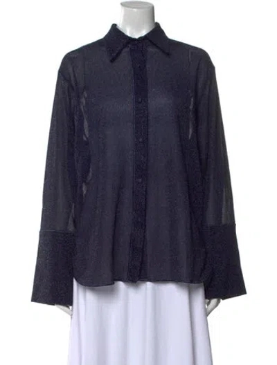 Pre-owned Oseree Long Sleeve Button-up Top W/ Tags In Blue