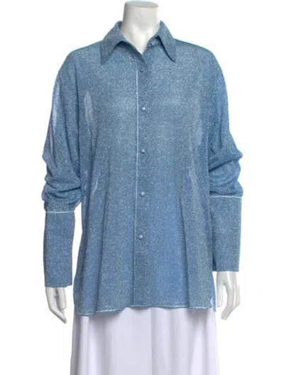 Pre-owned Oseree Long Sleeve Button-up Top W/ Tags In Blue