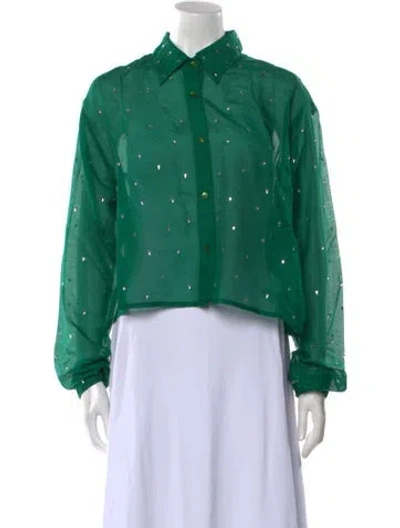 Pre-owned Oseree Long Sleeve Button-up Top W/ Tags In Green