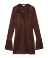 Oseree Long-sleeve Mini Dress In Brown