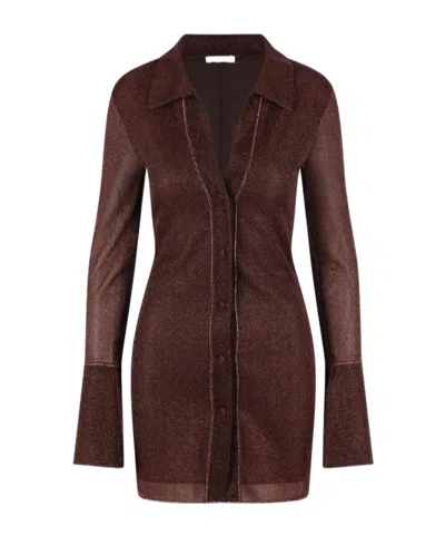 Oseree Long-sleeve Mini Dress In Brown