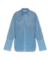 Oseree Womens Crystal Glazed Lumiere Long-sleeve Metallic Woven Shirt In Blue