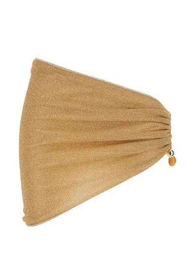 Oseree Lumière Asymmetric Beaded Mini Skirt In Brown