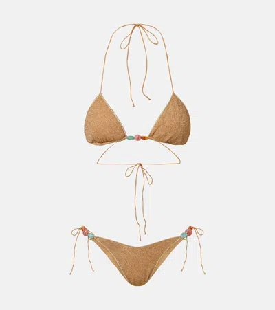 Oseree Oséree Lumière Beaded Bikini In Brown