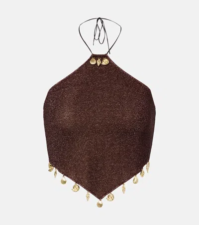 Oseree Oséree Lumière Beaded Halterneck Top In Brown