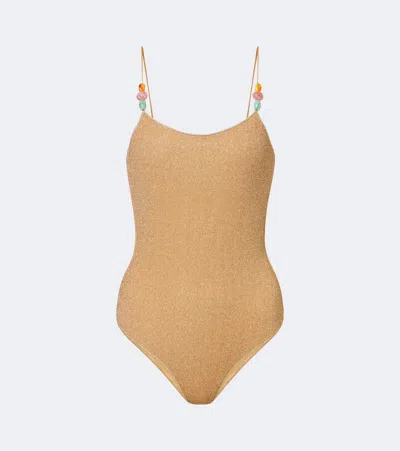 Oseree Oséree Lumière Beaded Swimsuit In Gold