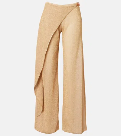 Oseree Oséree Lumière Beaded Wide-leg Pants In Brown
