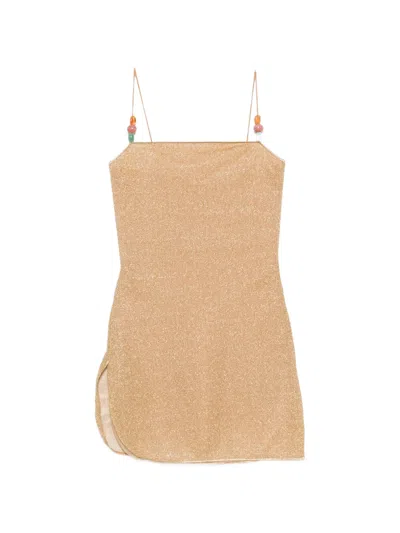 Oseree Lumieré Bead-embellishment Mini Dress In Gold