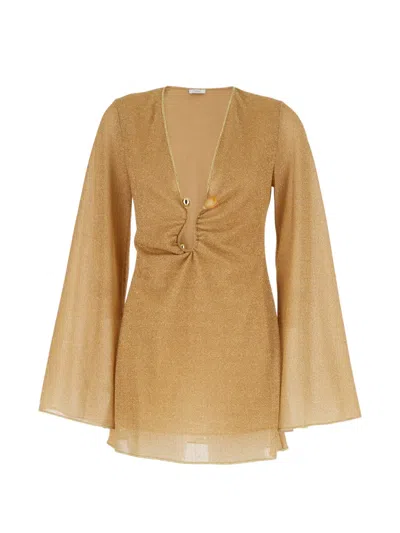 Oseree Lumière Bell-sleeve Mini Dress In Brown
