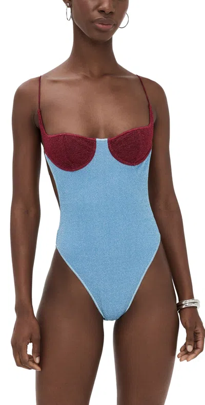 OSEREE LUMIERE BICOLOR BALCONETTE MAILLOT ONE PIECE CRYSTAL/BURGUNDY