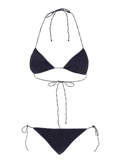 Oseree 'lumiere' Blue Bikini With Triangular Top And Tie Closure In Tech Fabric Woman
