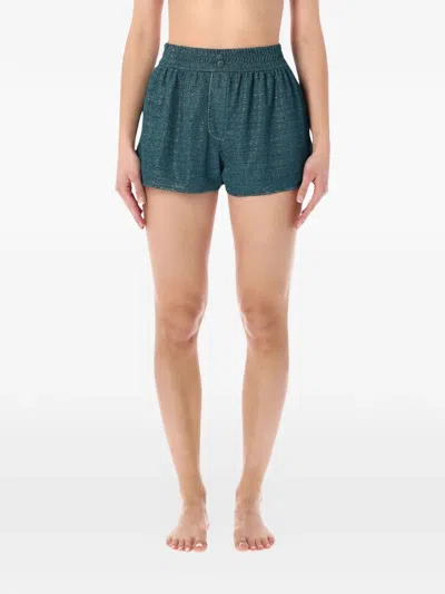 Oseree Lumiere Elastic Waist Lurex Shorts In Green