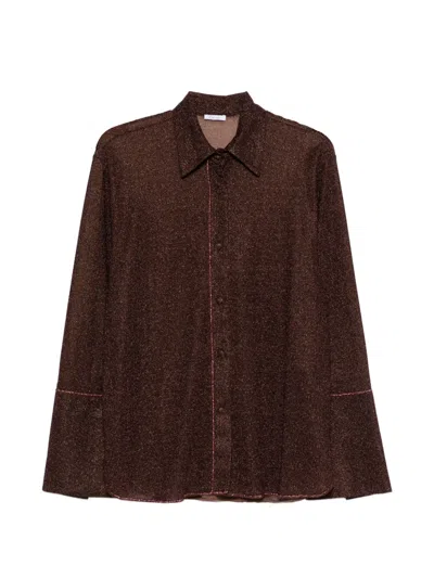 Oseree Lumière Button Trim Shirt In Brown