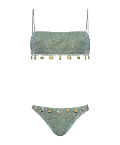 Oseree Lumiere Charm Bandeau Bikini In Green