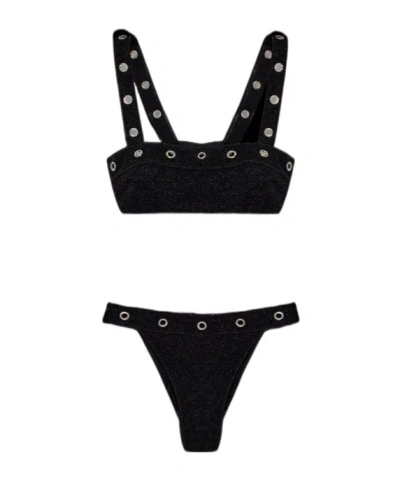 Oseree Lumière Crystal-studs Bikini In Black