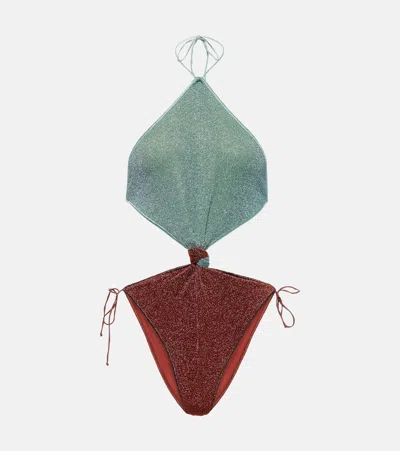 Oseree Oséree Lumière Bicolor Knot Maillot Swimsuit In Green