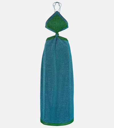 Oseree Oséree Lumière Cutout Maxi Dress In Emerald Green Ocean Blue