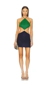 Oseree 'lumiere O Gem' Multicolor Bi-colour Mini Dress With Halterneck And Diamond Design In Green