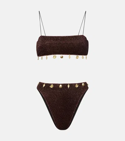 Oseree Lumiere Embellished Bikini In Brown
