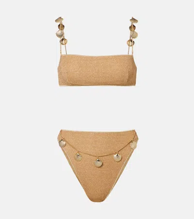 Oseree Oséree Lumière Embellished Bikini In Brown