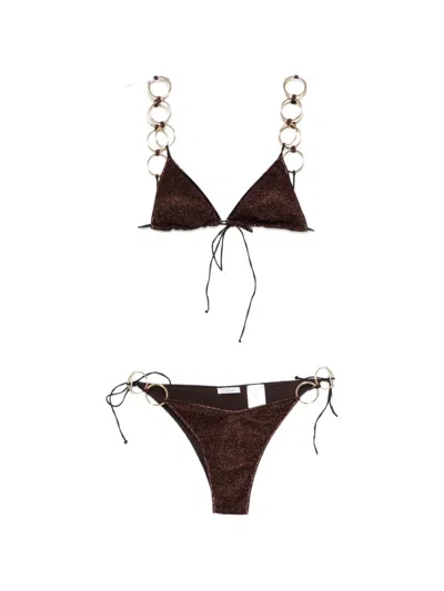 Oseree Lumiere Embellished Bikini In Brown