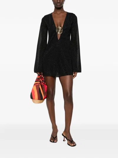 Oseree Lumière Embellished V-neck Mini Dress In Black