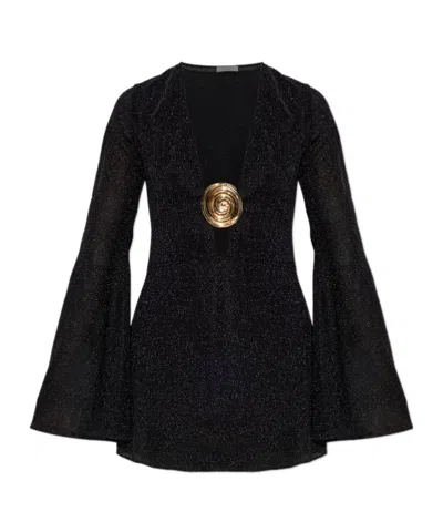 Oseree Lumière Embellished V-neck Mini Dress In Black