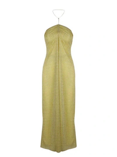 Oseree Metallic-thread Halterneck Dress In Yellow & Orange