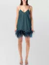 Oseree Lumiere Feather Detail Glitter Mini Dress In Blue
