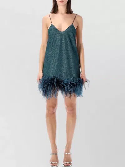 OSEREE LUMIERE FEATHER DETAIL GLITTER MINI DRESS