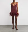 Oseree Oséree Lumière Feather-trimmed Minidress In Burgundy