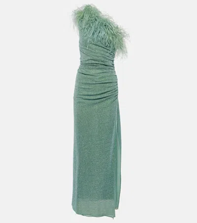 Oseree Oséree Lumière Feather-trimmed Gown In Green