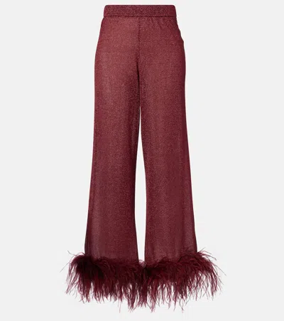 Oseree Oséree Lumière Feather-trimmed Wide-leg Pants