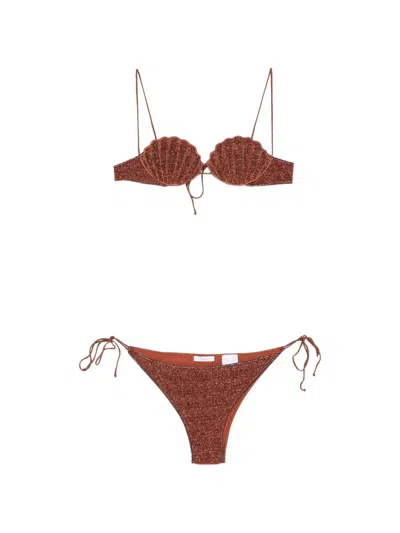 Oseree Lumierè Flitter-effect Swimsuit In Brown