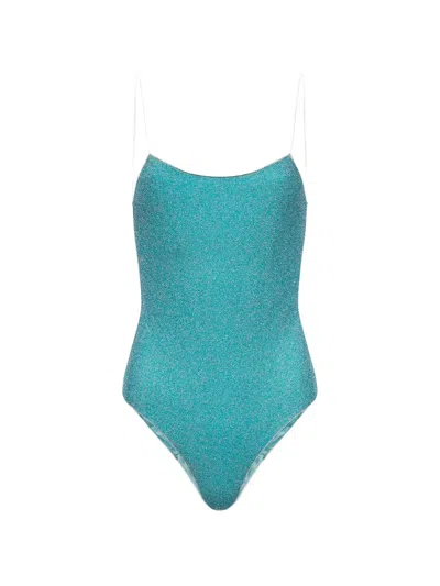 Oseree Lumiére Glitter-effect Scoop-back Swimsuit In Blue