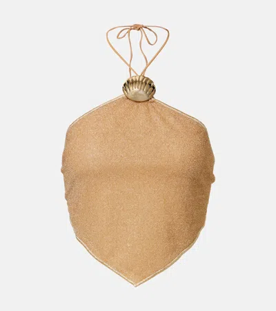 Oseree Oséree Lumière Halterneck Crop Top In Brown