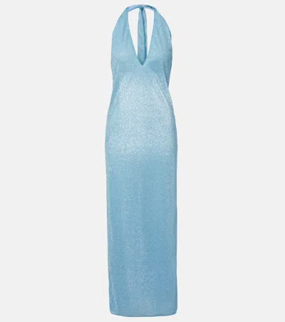 Oseree Oséree Lumière Halterneck Maxi Dress In Blue