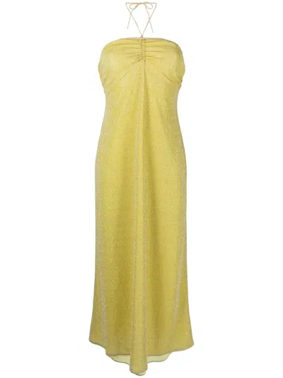 Oseree Metallic-thread Halterneck Dress In Yellow